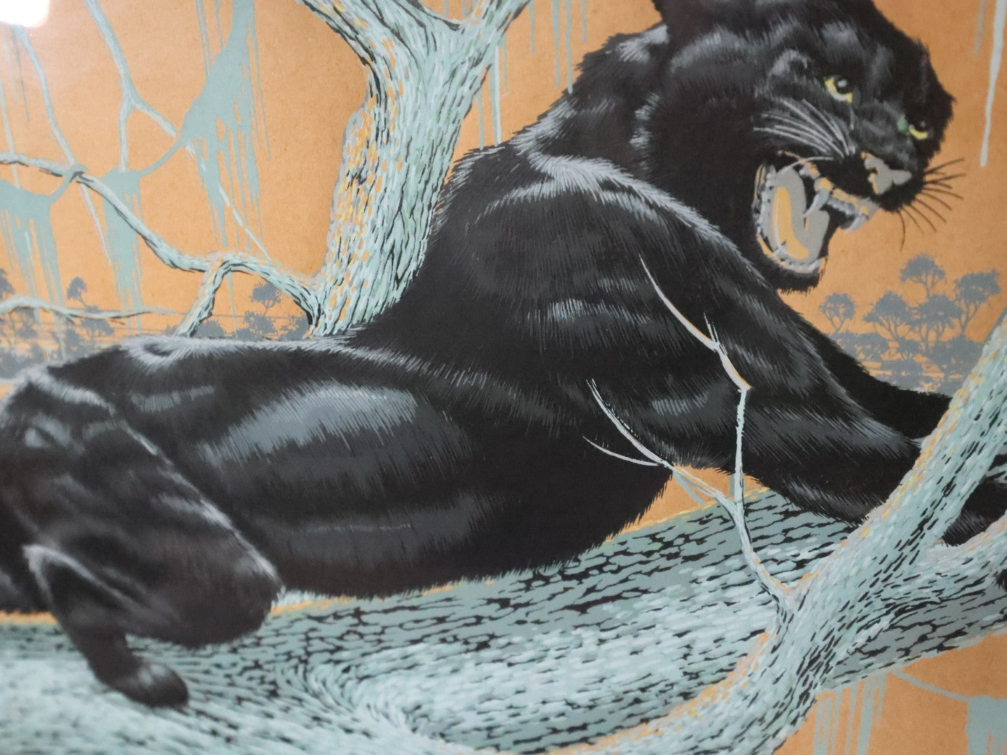 Vintage Mid-Century Serigraph Print Of A Black Panther By James Bunnell (California), 1951