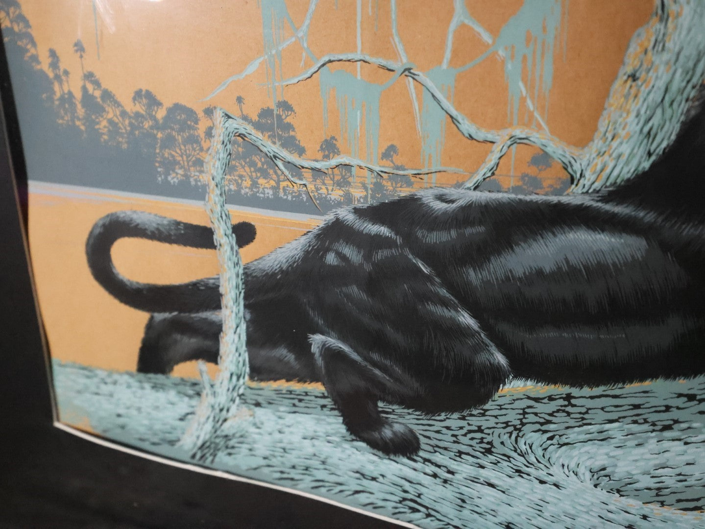 Vintage Mid-Century Serigraph Print Of A Black Panther By James Bunnell (California), 1951