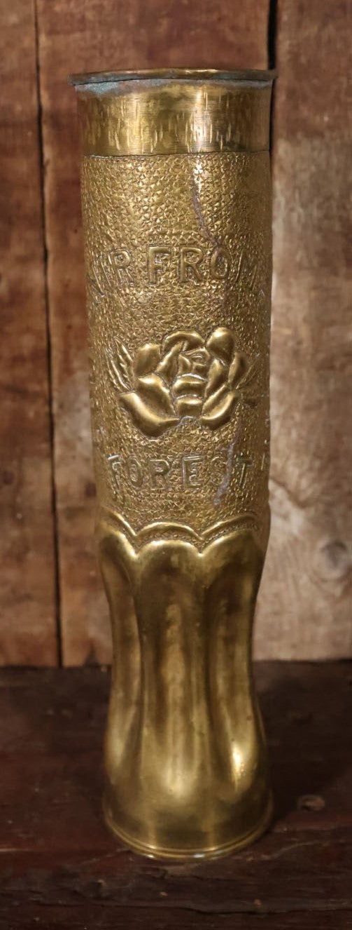 Antique World War One Era Trench Art, "Souvenir From Argonne Forest," With Y.M.C.A. Logo, Note Large Crack In Side