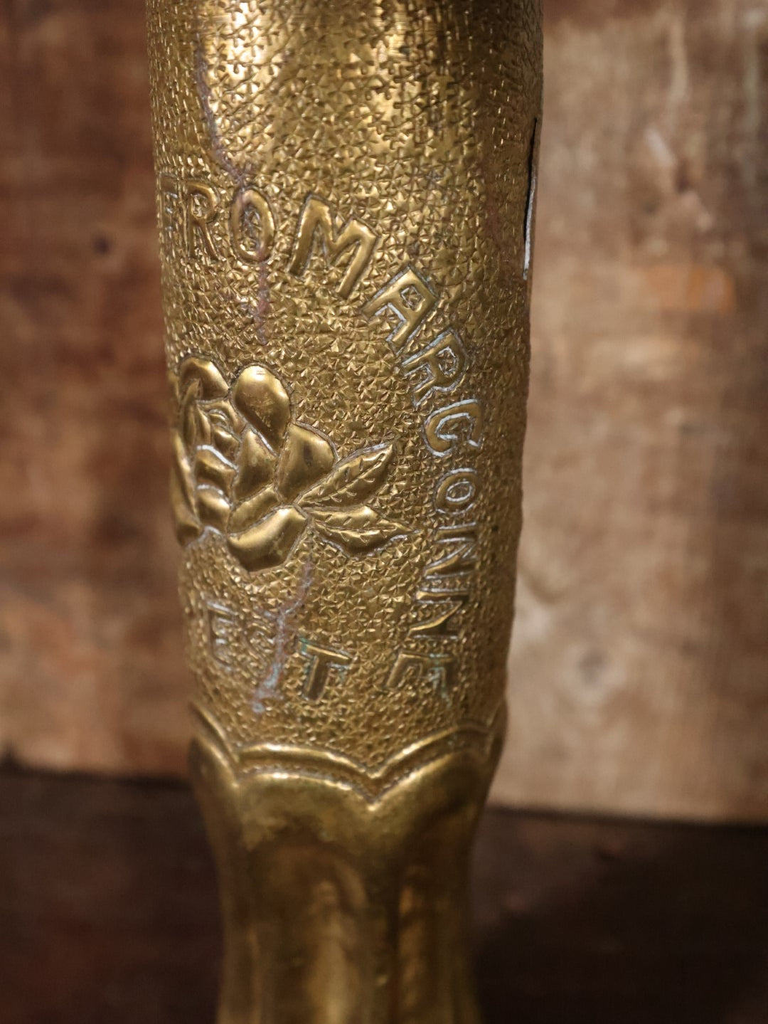 Antique World War One Era Trench Art, "Souvenir From Argonne Forest," With Y.M.C.A. Logo, Note Large Crack In Side