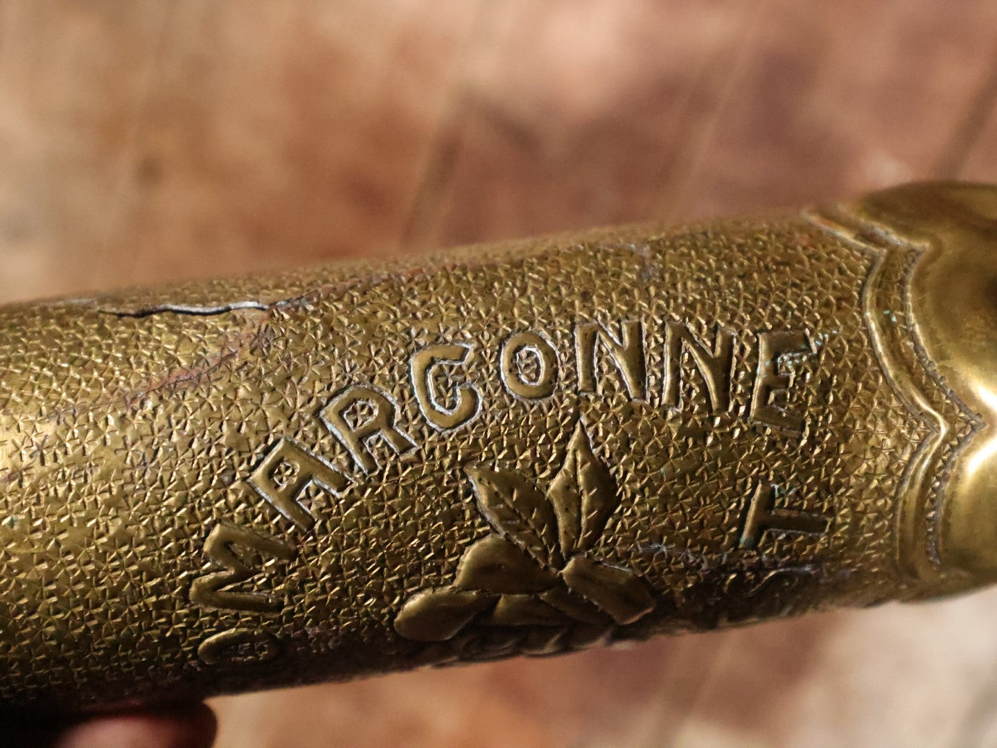 Antique World War One Era Trench Art, "Souvenir From Argonne Forest," With Y.M.C.A. Logo, Note Large Crack In Side