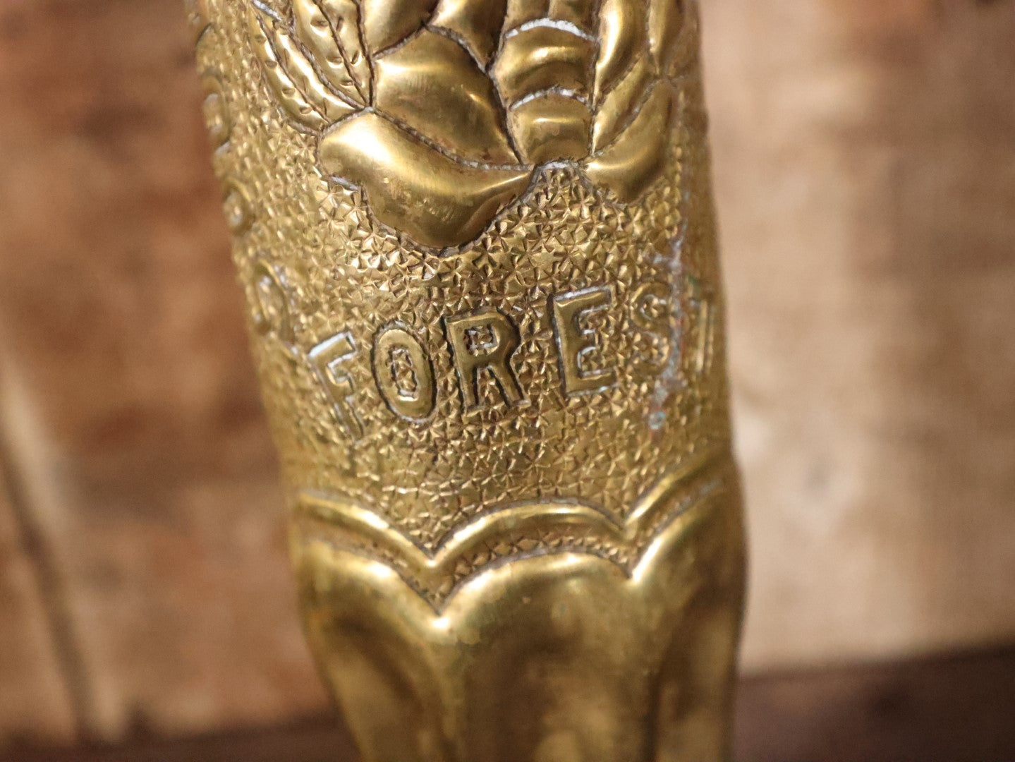 Antique World War One Era Trench Art, "Souvenir From Argonne Forest," With Y.M.C.A. Logo, Note Large Crack In Side