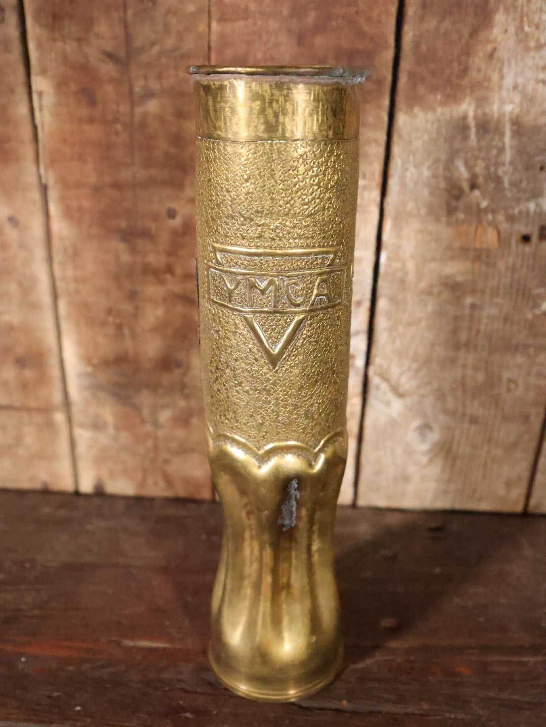 Antique World War One Era Trench Art, "Souvenir From Argonne Forest," With Y.M.C.A. Logo, Note Large Crack In Side