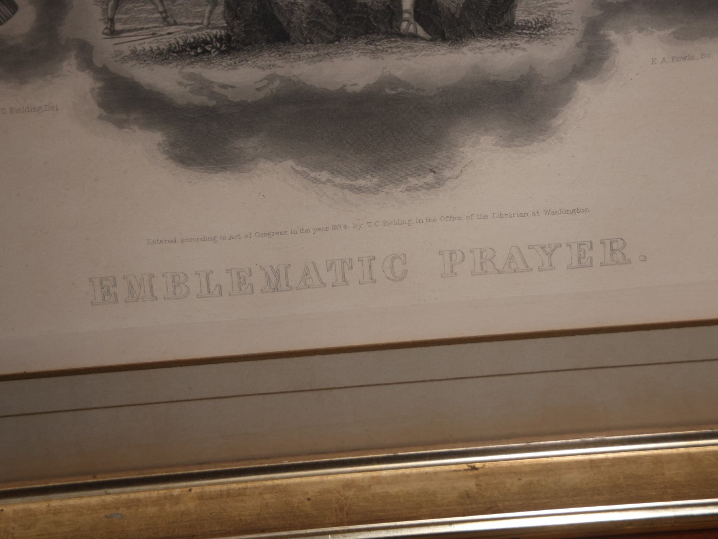 Antique Odd Fellows I.O.O.F. "Emblematic Prayer" Print, Lord'S Prayer, Large Print In Frame With Esoteric Symbols, Skull, Coffin, Etc, Copyright 1874 By T.C. Fielding