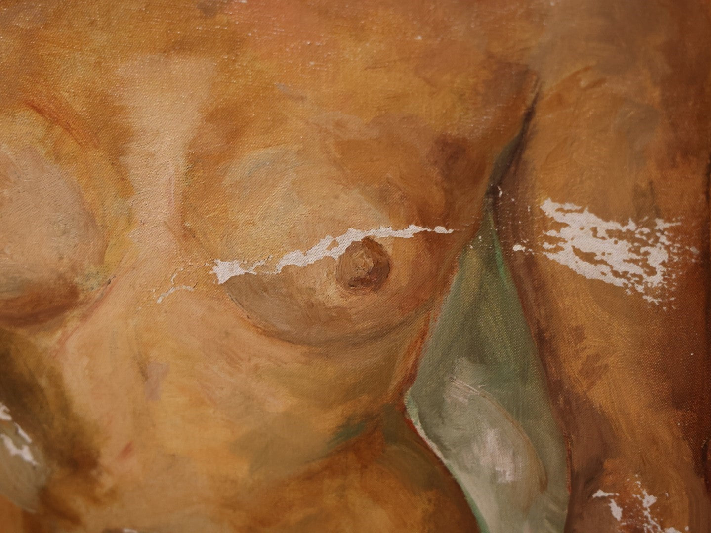 Vintage Nude Oil On Canvas Painting Of An Androgynous Woman, Note Losses To Paint, Likey From England