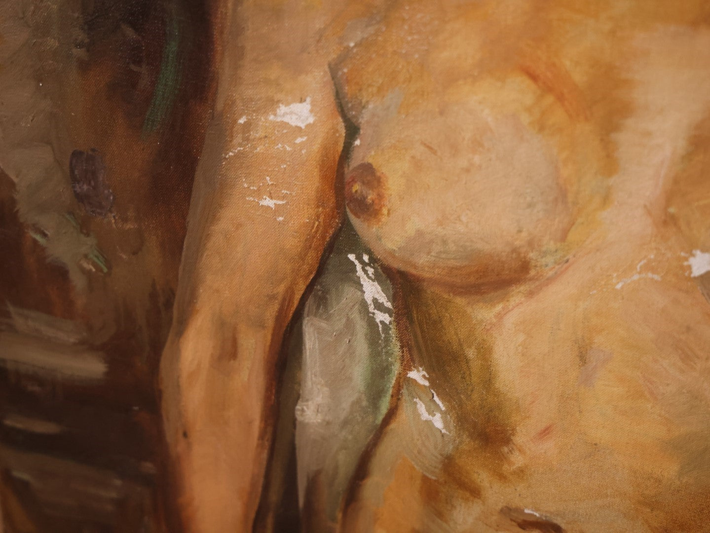 Vintage Nude Oil On Canvas Painting Of An Androgynous Woman, Note Losses To Paint, Likey From England