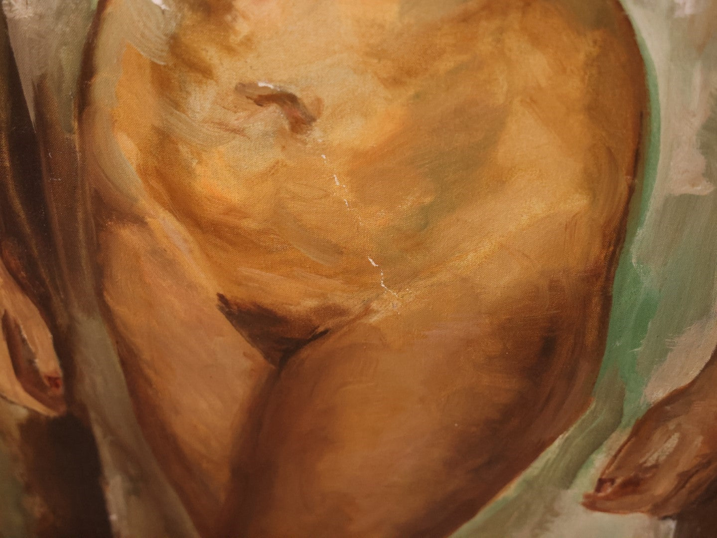 Vintage Nude Oil On Canvas Painting Of An Androgynous Woman, Note Losses To Paint, Likey From England