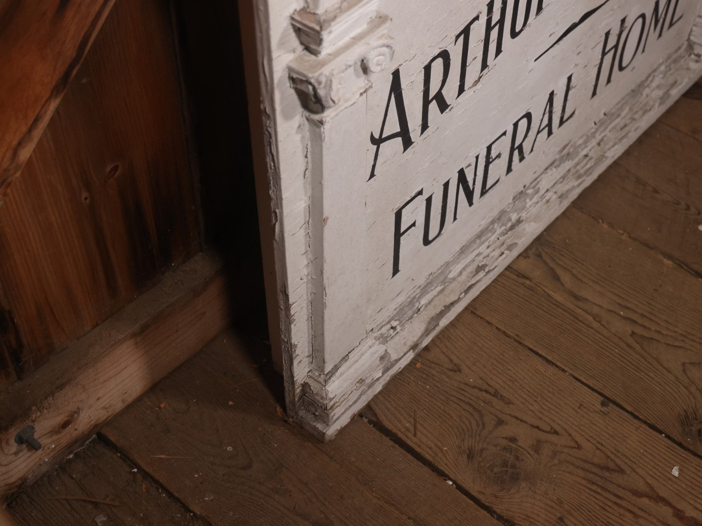 Vintage Hand Painted Wooden Sign From Arthur P. Graham Funeral Home, Woburn, Massachusetts, With Original Metal Ornamentation