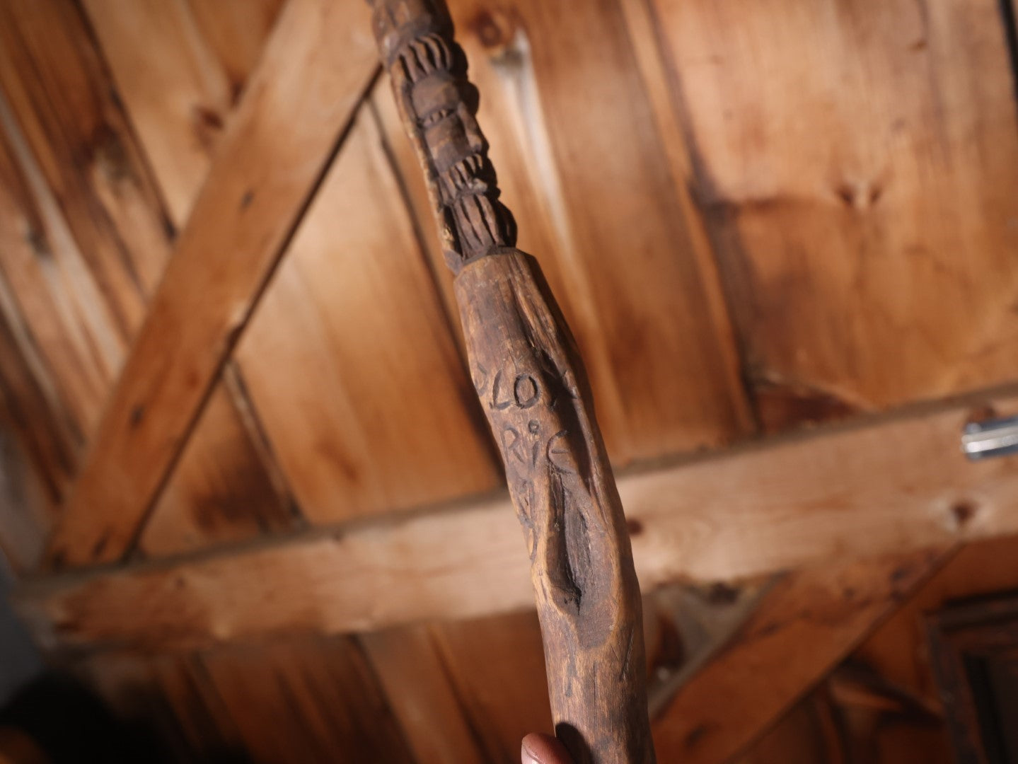 Vintage Carved Jamaican Walking Stick Cane, Signed Dredlox Irie, With Man Smoking Bong, "No Problem"