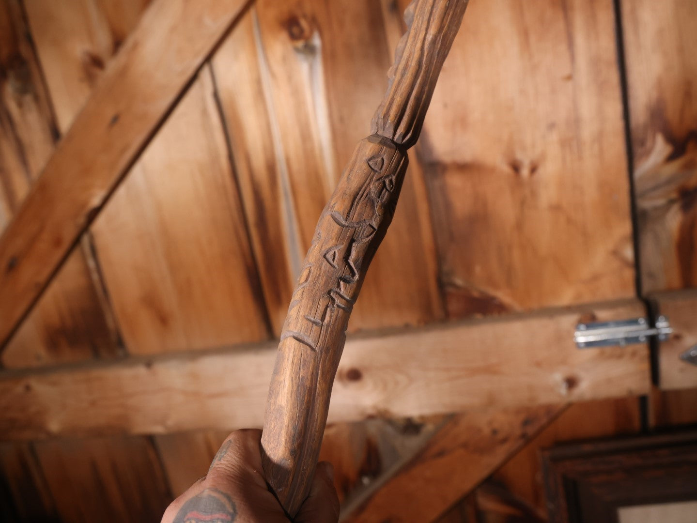 Vintage Carved Jamaican Walking Stick Cane, Signed Dredlox Irie, With Man Smoking Bong, "No Problem"