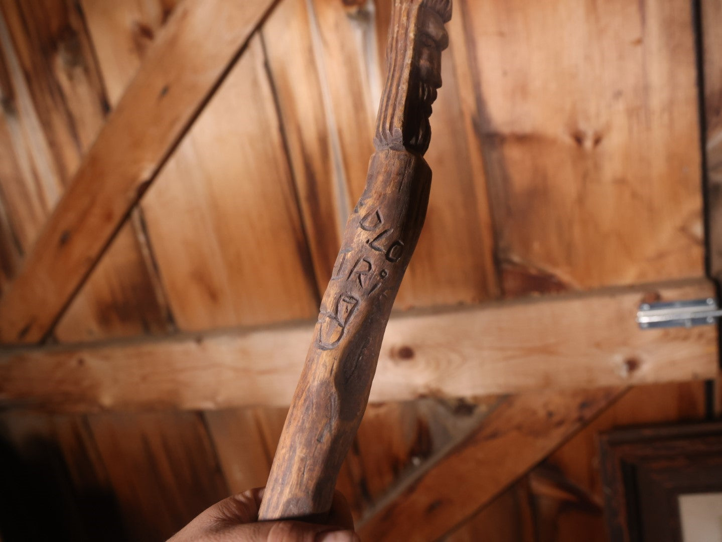 Vintage Carved Jamaican Walking Stick Cane, Signed Dredlox Irie, With Man Smoking Bong, "No Problem"