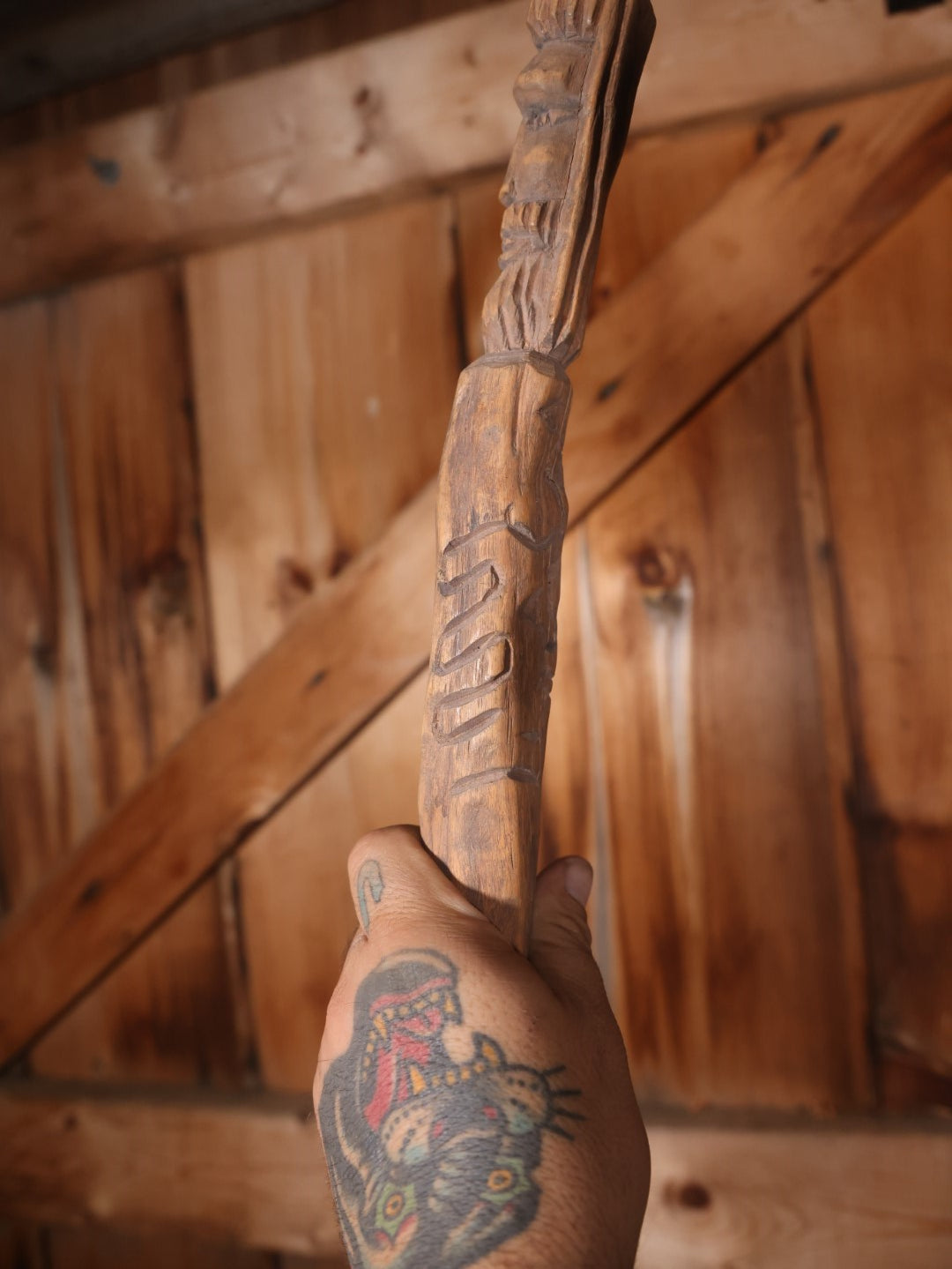 Vintage Carved Jamaican Walking Stick Cane, Signed Dredlox Irie, With Man Smoking Bong, "No Problem"