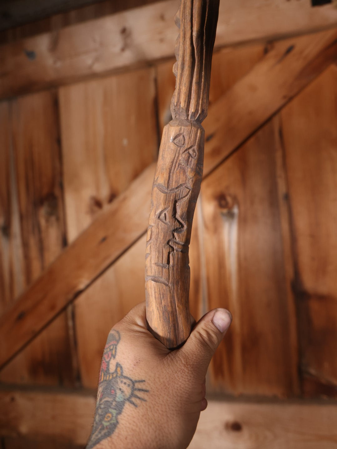 Vintage Carved Jamaican Walking Stick Cane, Signed Dredlox Irie, With Man Smoking Bong, "No Problem"