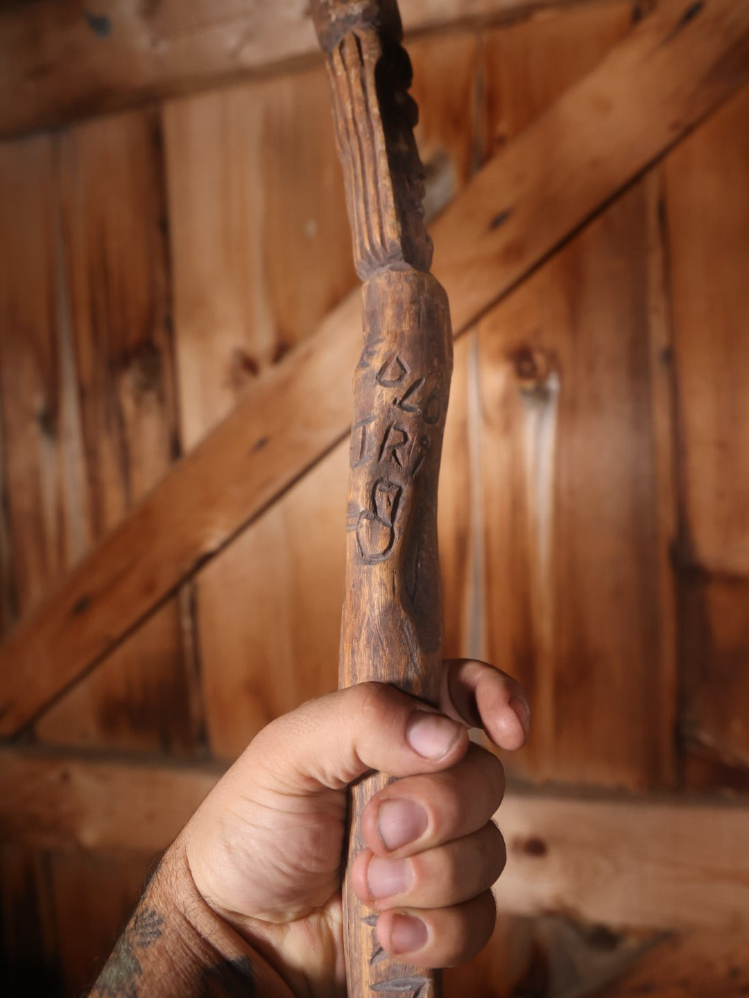 Vintage Carved Jamaican Walking Stick Cane, Signed Dredlox Irie, With Man Smoking Bong, "No Problem"