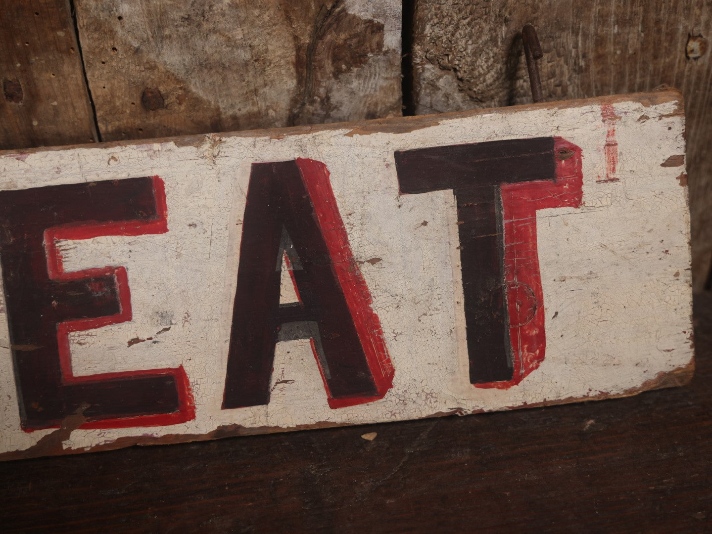 Vintage Hand Painted Double Sided Wooden "Heat" Sign With Hanging Hooks, 