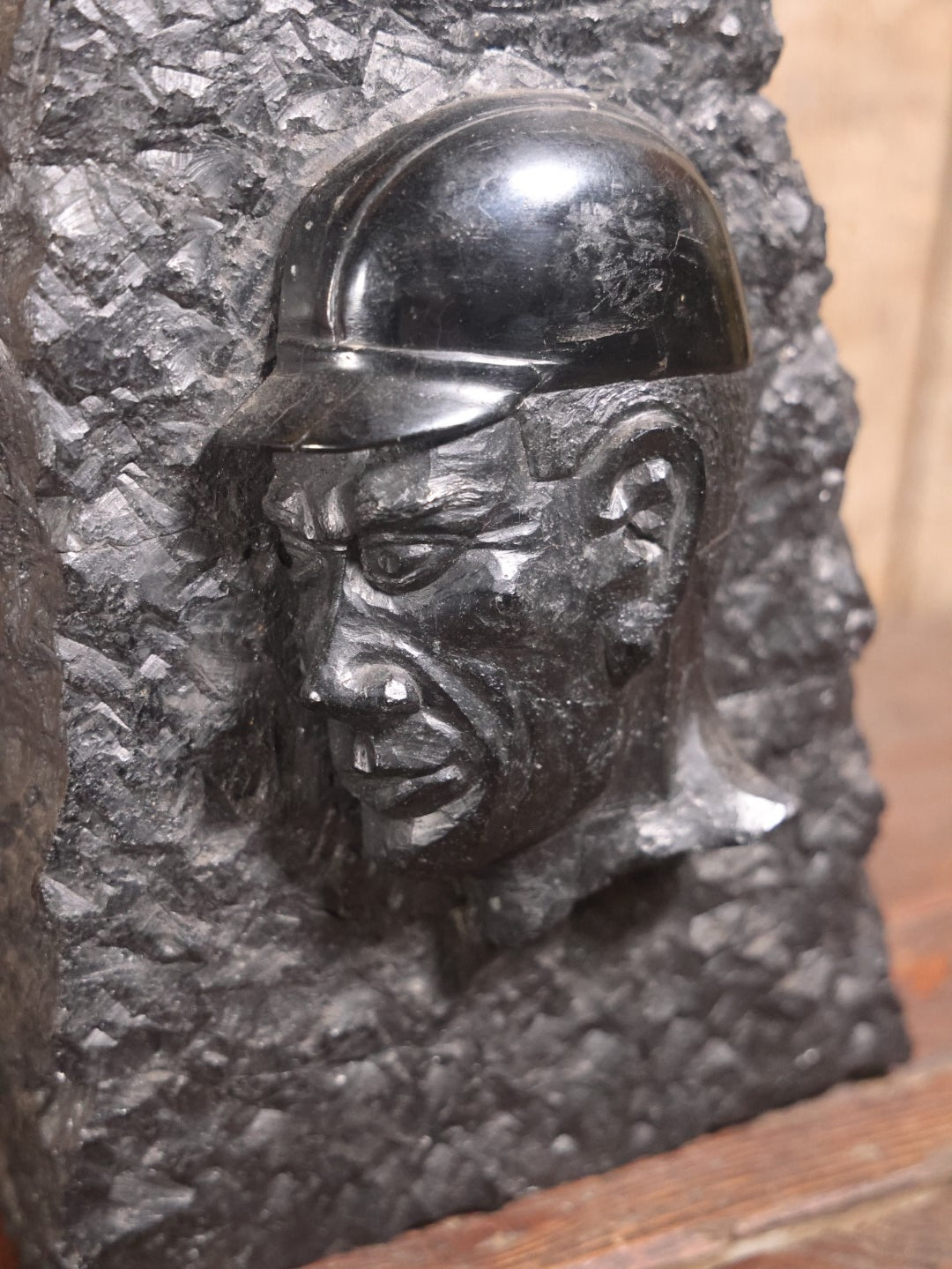 Carved Wooden "Slask" Black Sculpture, Silesia, Poland, With Crossed Hammer, Miner, Laborer, Possible Memorial Art For The 2009 Wujek-Śląsk Mine Blast