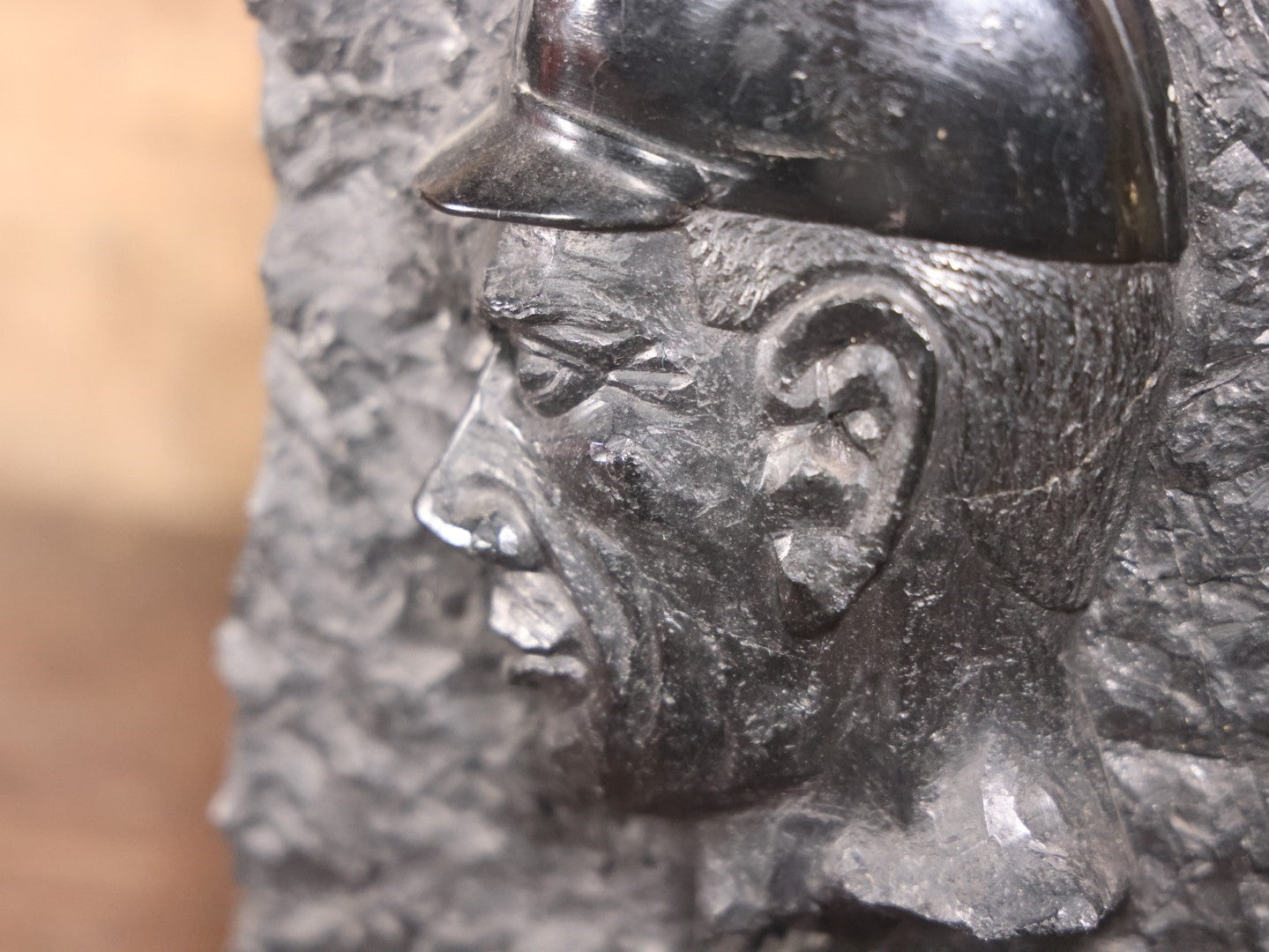 Carved Wooden "Slask" Black Sculpture, Silesia, Poland, With Crossed Hammer, Miner, Laborer, Possible Memorial Art For The 2009 Wujek-Śląsk Mine Blast