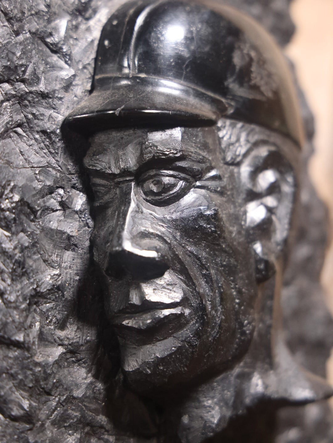 Carved Wooden "Slask" Black Sculpture, Silesia, Poland, With Crossed Hammer, Miner, Laborer, Possible Memorial Art For The 2009 Wujek-Śląsk Mine Blast