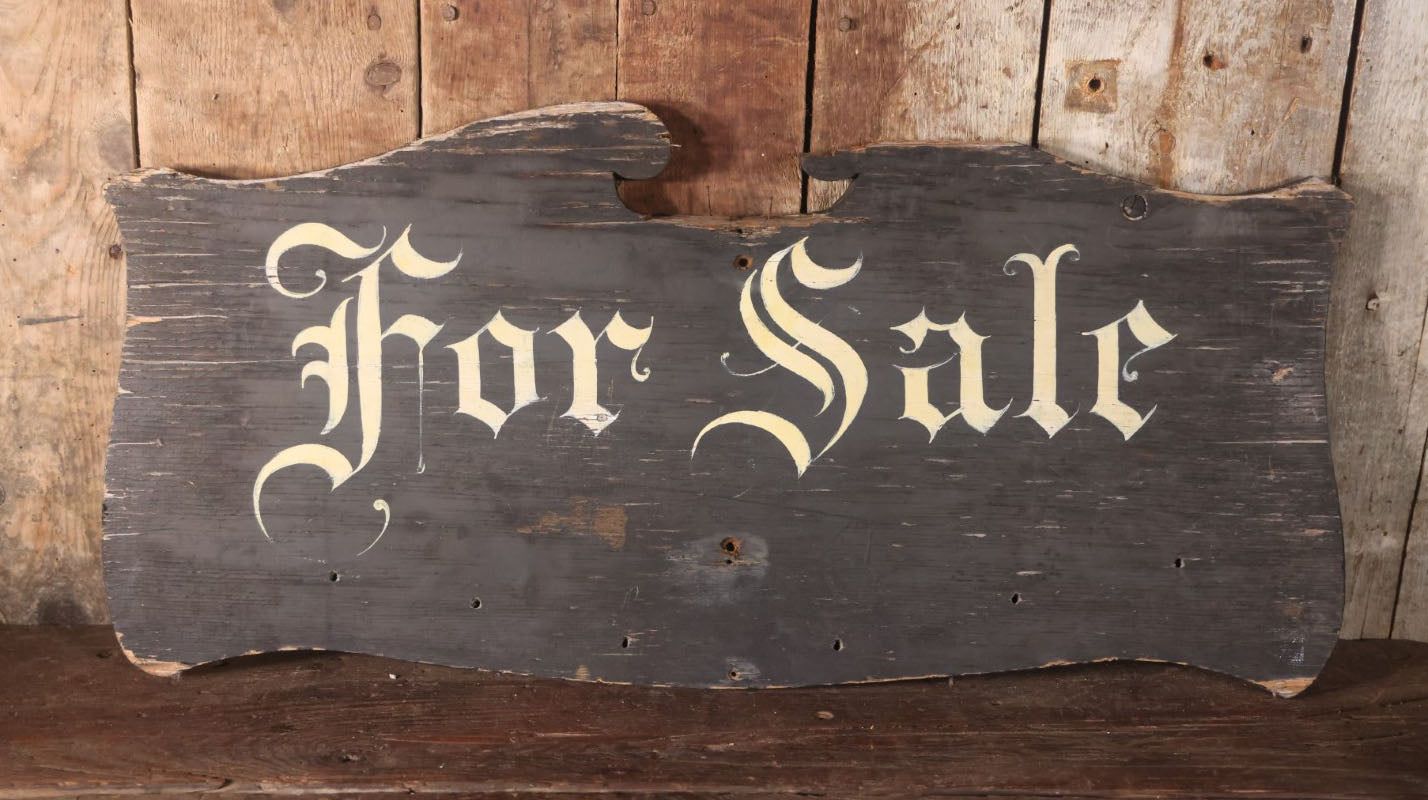 Vintage Hand Cut, Hand Painted Wooden For Sale Sign With Heavy Wear