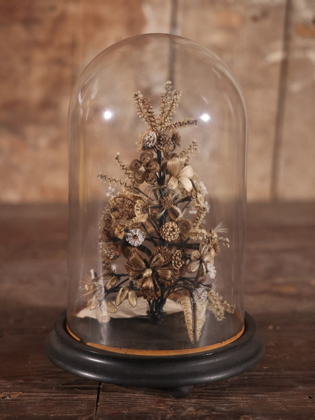 Victorian Human Hair Tree In Glass Cloche Dome With Provenance, Done By Isabella Upham Morse (1849-1927), Containing Hair Of The Upham Family, Circa 1895