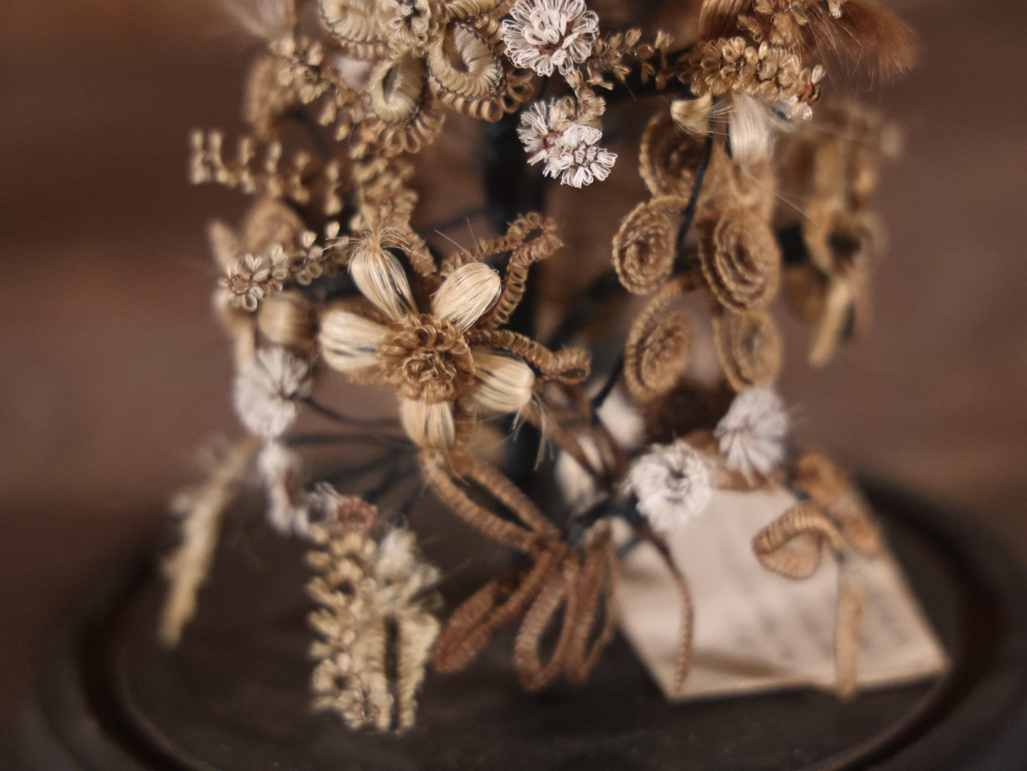 Victorian Human Hair Tree In Glass Cloche Dome With Provenance, Done By Isabella Upham Morse (1849-1927), Containing Hair Of The Upham Family, Circa 1895