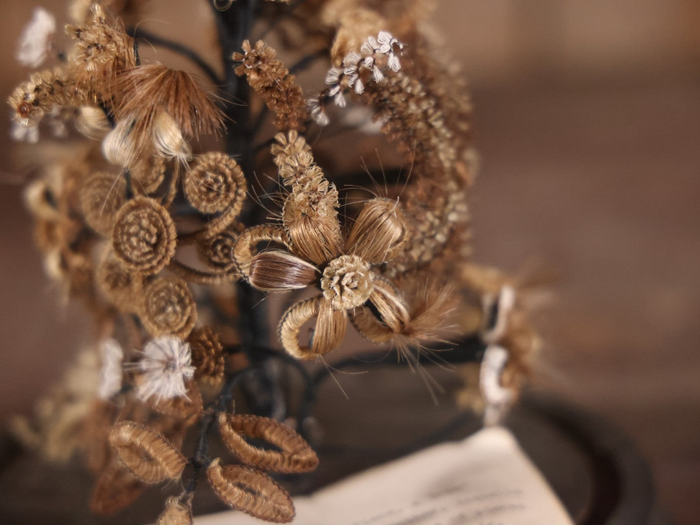 Victorian Human Hair Tree In Glass Cloche Dome With Provenance, Done By Isabella Upham Morse (1849-1927), Containing Hair Of The Upham Family, Circa 1895