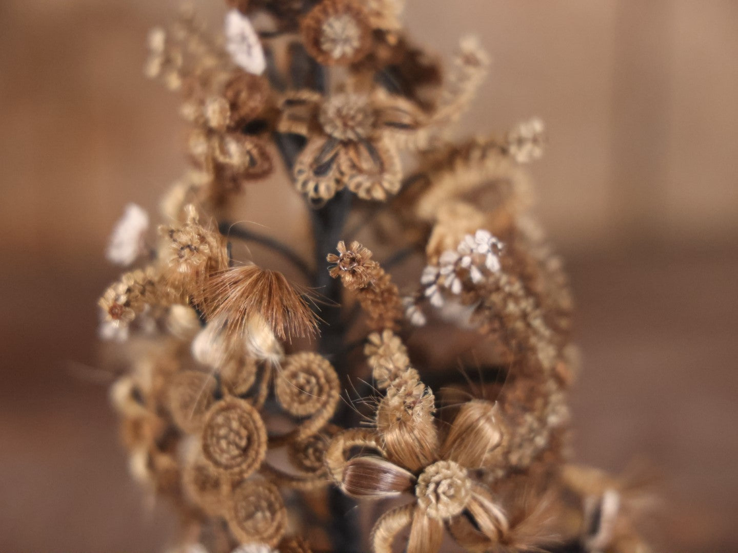 Victorian Human Hair Tree In Glass Cloche Dome With Provenance, Done By Isabella Upham Morse (1849-1927), Containing Hair Of The Upham Family, Circa 1895