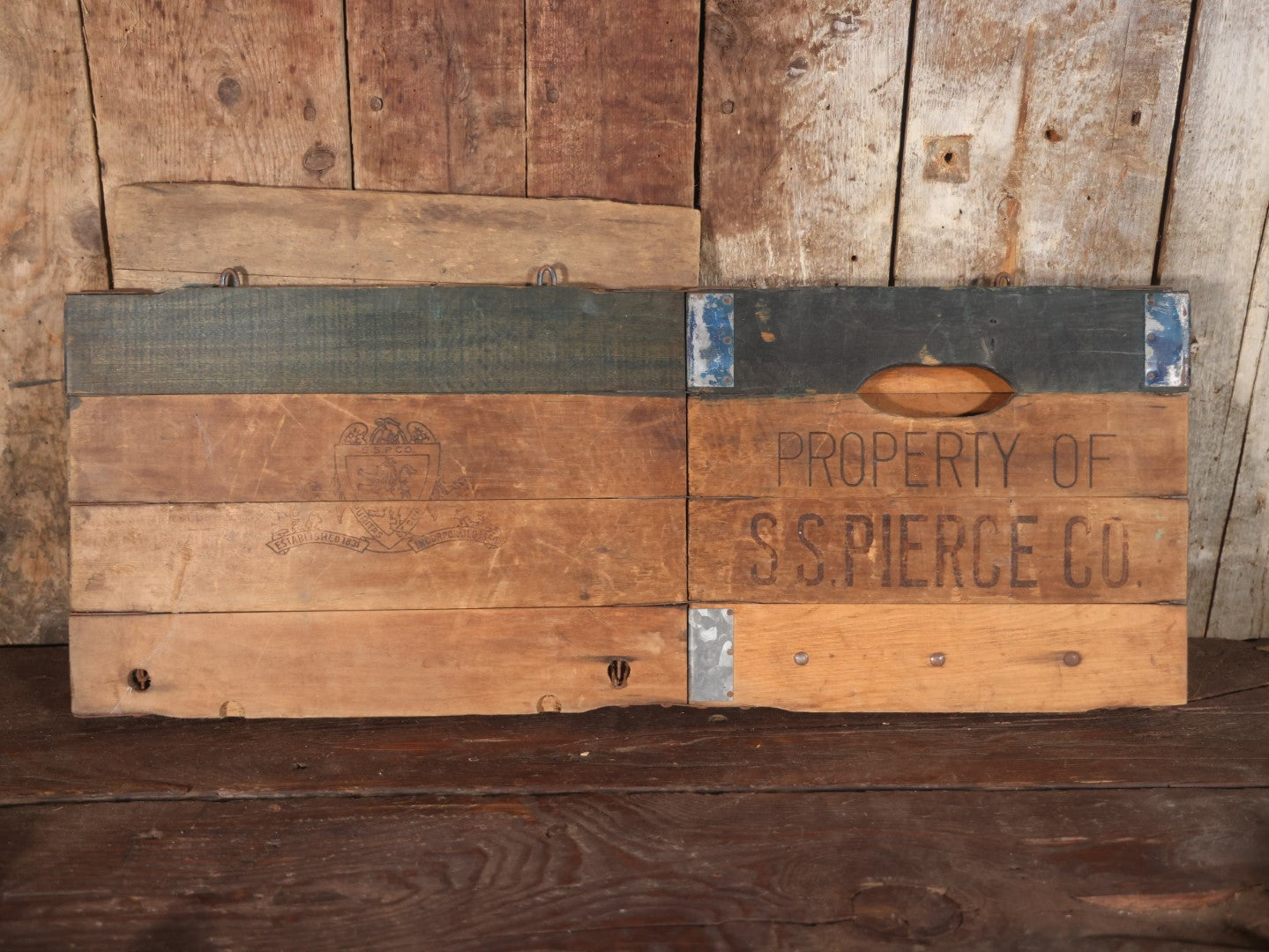 Antique S.S. Pierce & Co., Boston Importers And Grocers, Folding Wooden Crate