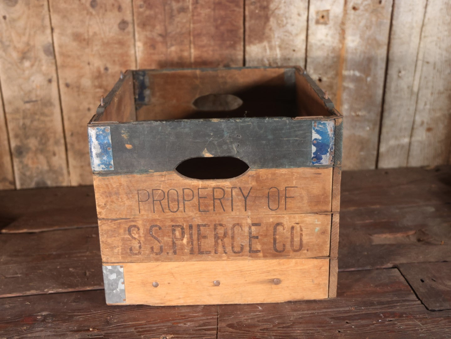 Antique S.S. Pierce & Co., Boston Importers And Grocers, Folding Wooden Crate