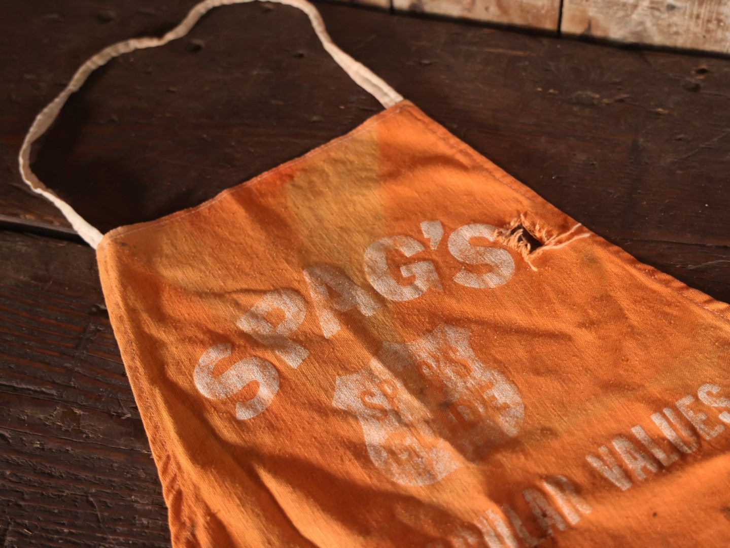 Vintage Spag's Staff Member Orange Hardware Apron, Shrewsbury, Massachusetts