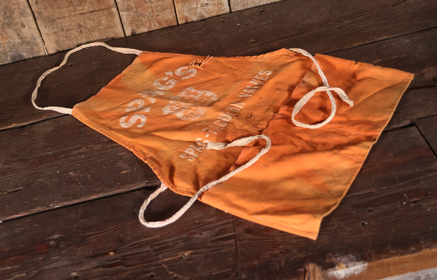 Vintage Spag's Staff Member Orange Hardware Apron, Shrewsbury, Massachusetts