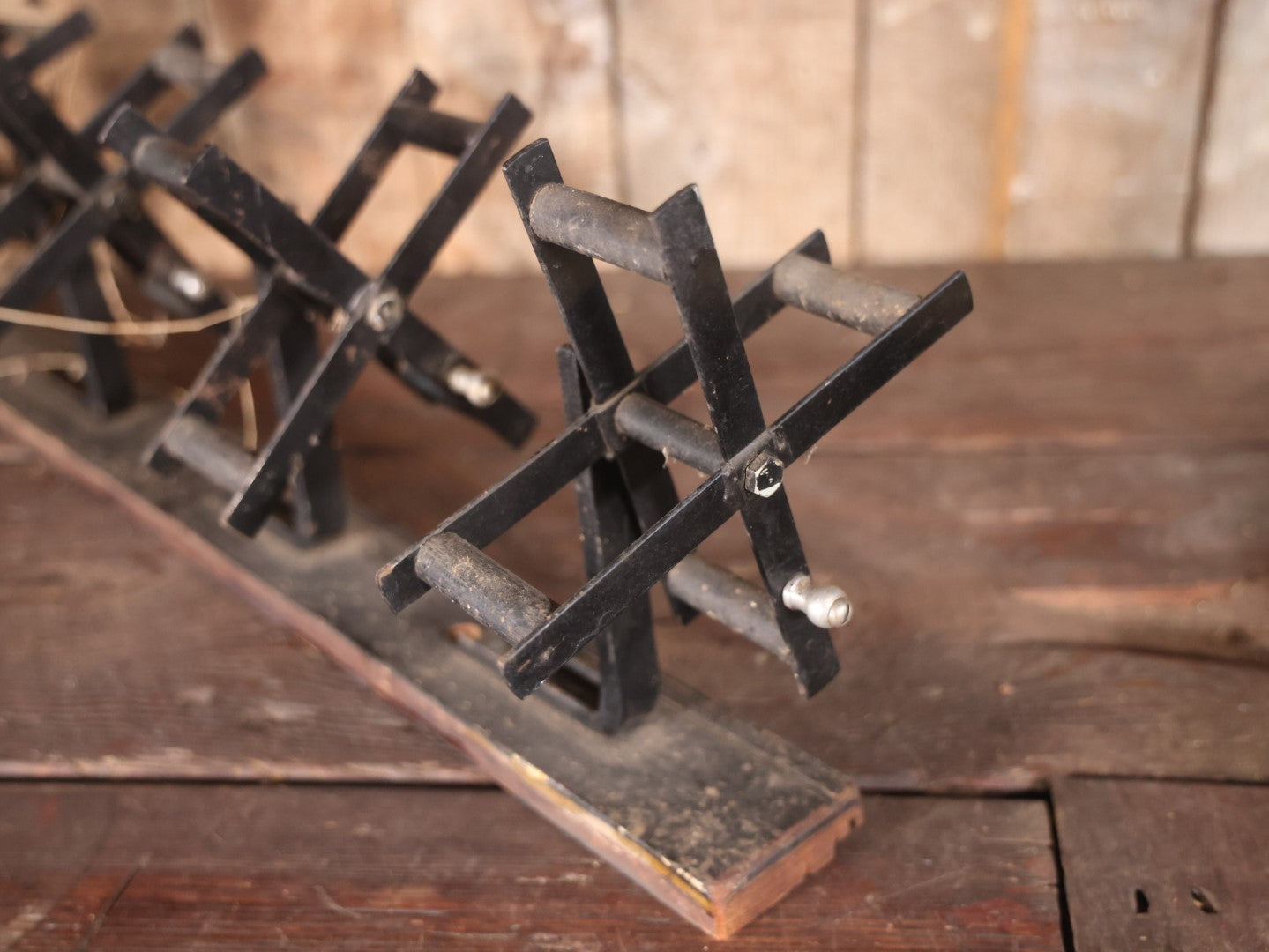 Primitive Antique Wall Mountable Wood And Metal Four Bank String Winder