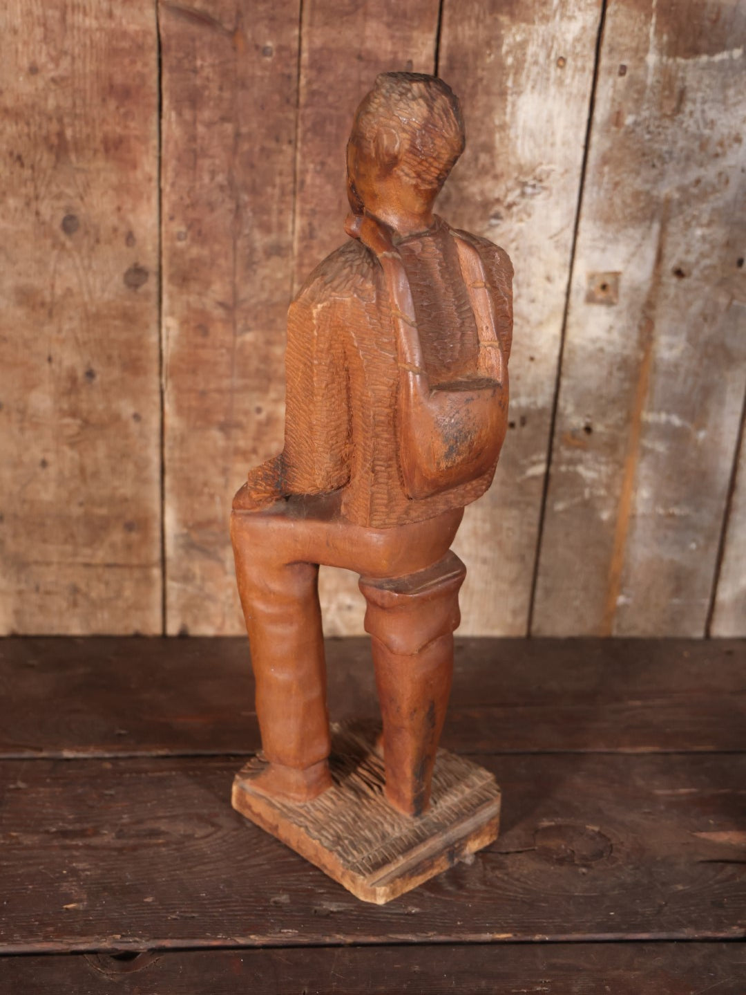 Antique Folk Art Carving Of Thinking Man, Seated