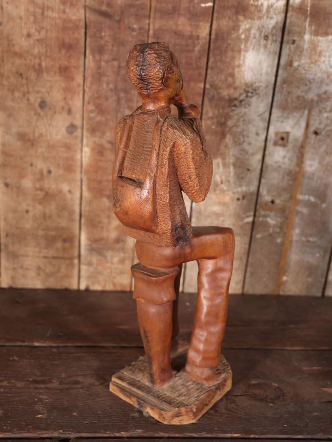 Antique Folk Art Carving Of Thinking Man, Seated