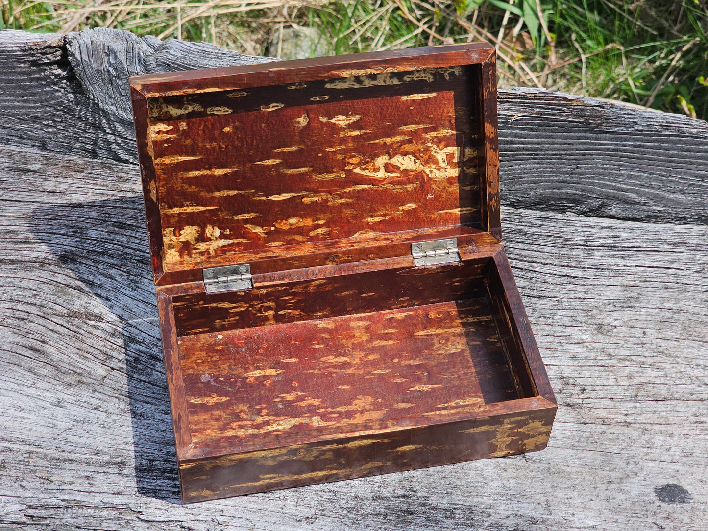 Antique wooden box with interesting veneer