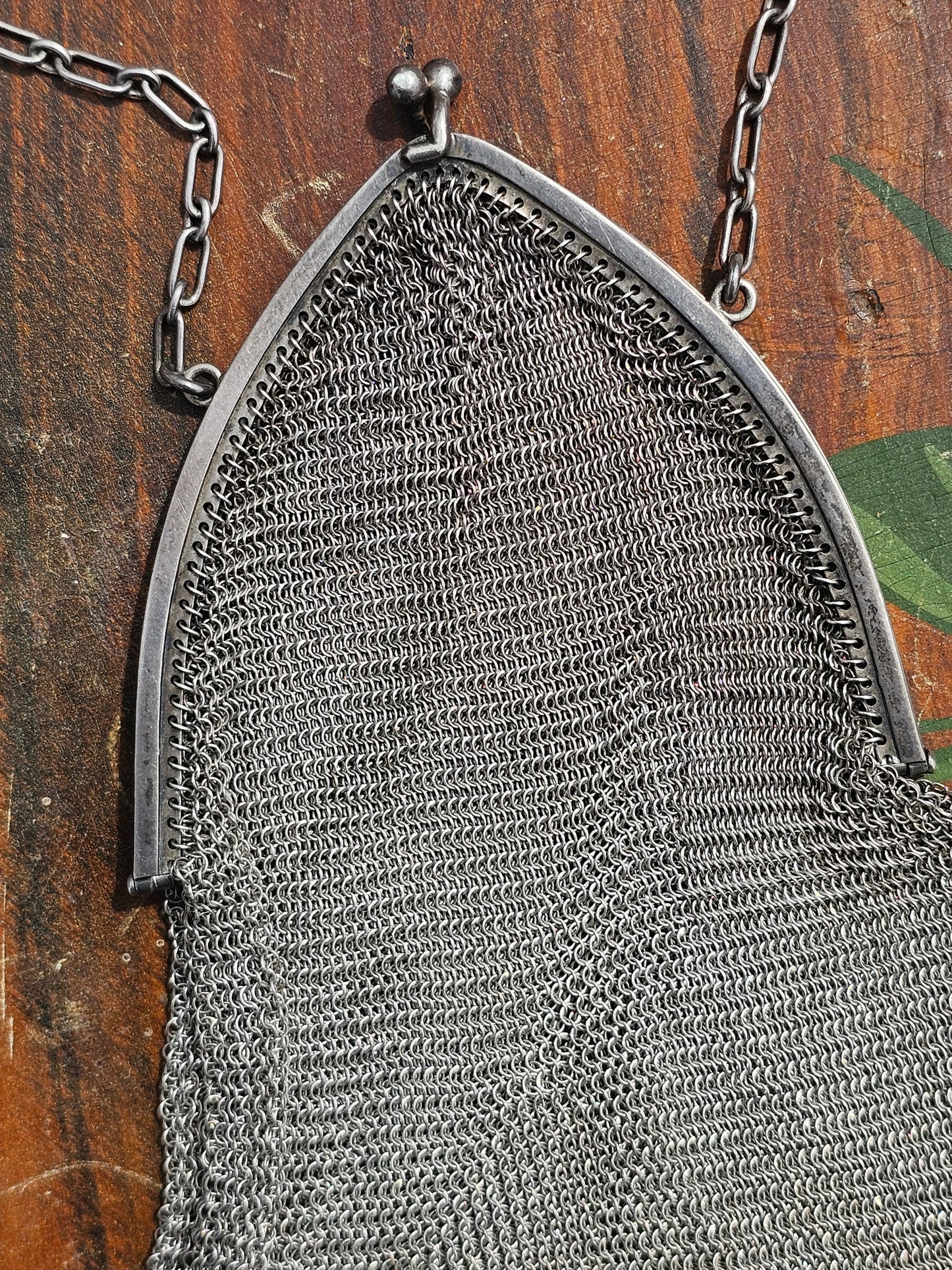 Antique sterling silver mesh purse, approx 2.64 troy oz, 6" length not including chain