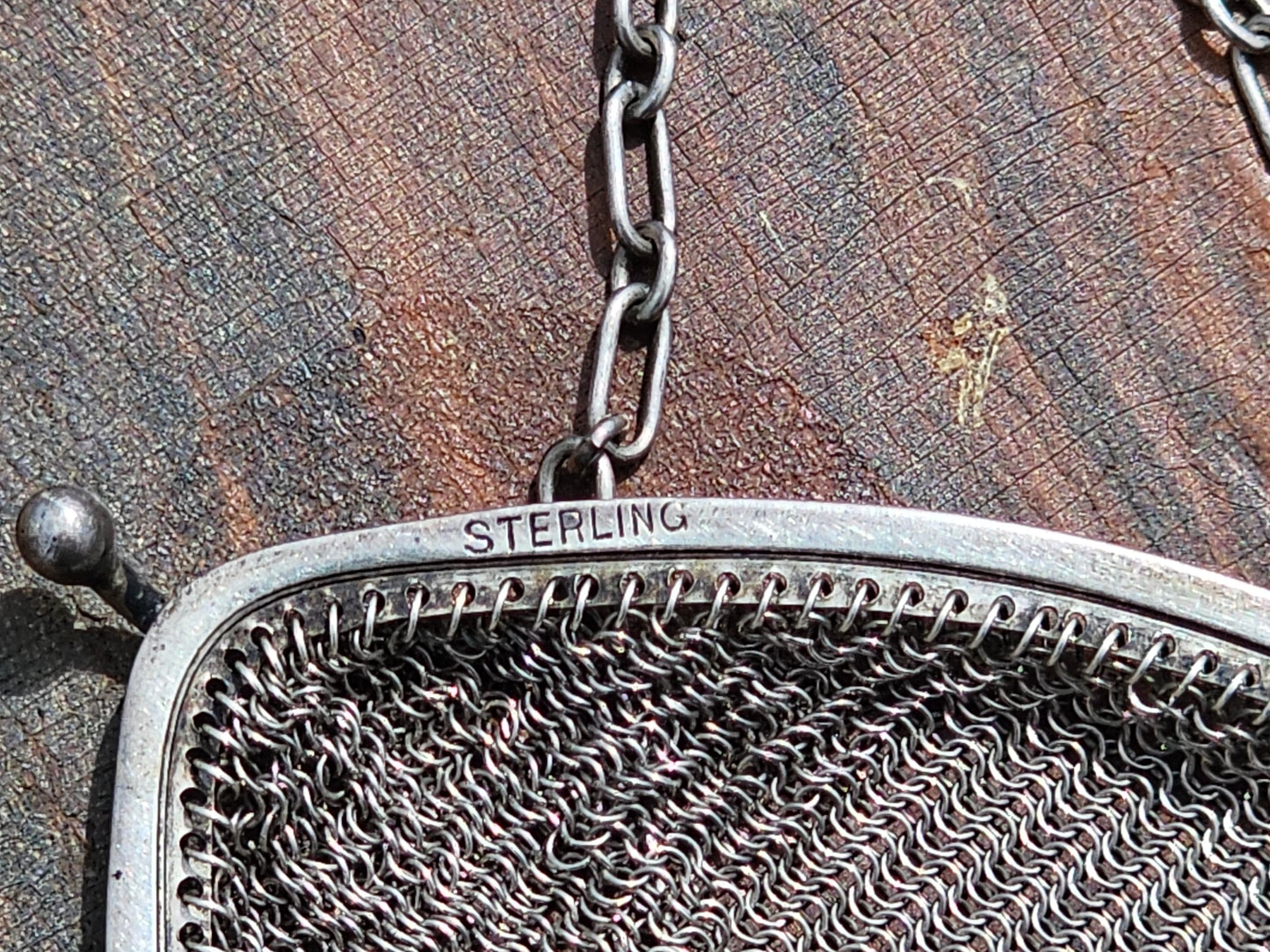 Antique sterling silver mesh purse, approx 2.64 troy oz, 6" length not including chain