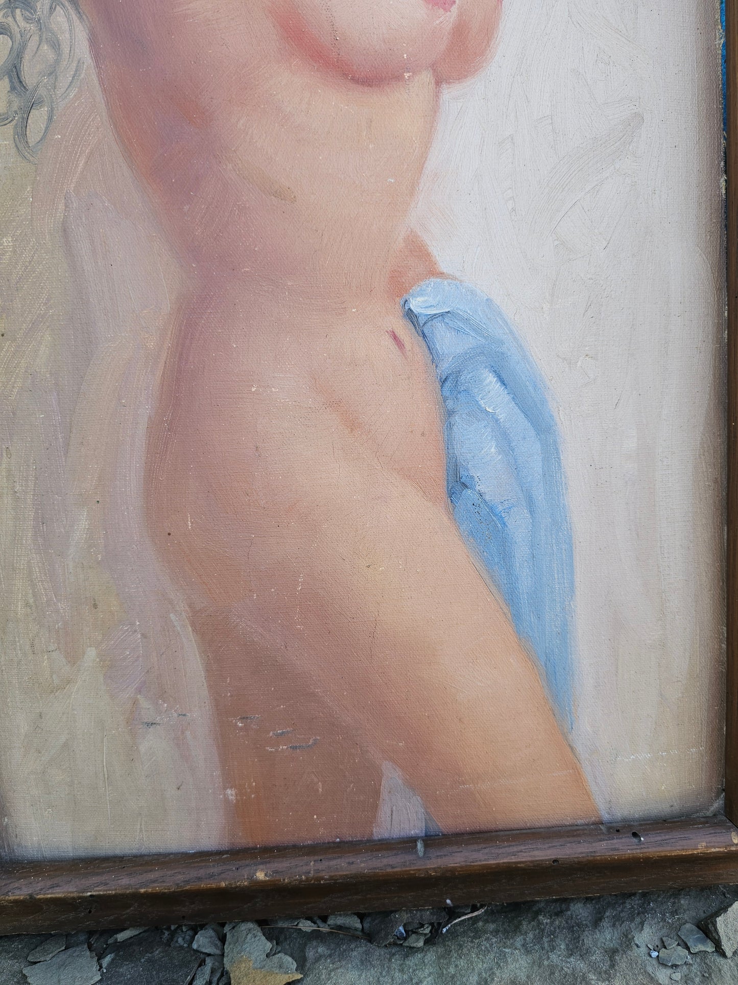 Original Vintage Oil on Board Nude Pinup Painting, Circa 1940, Unsigned