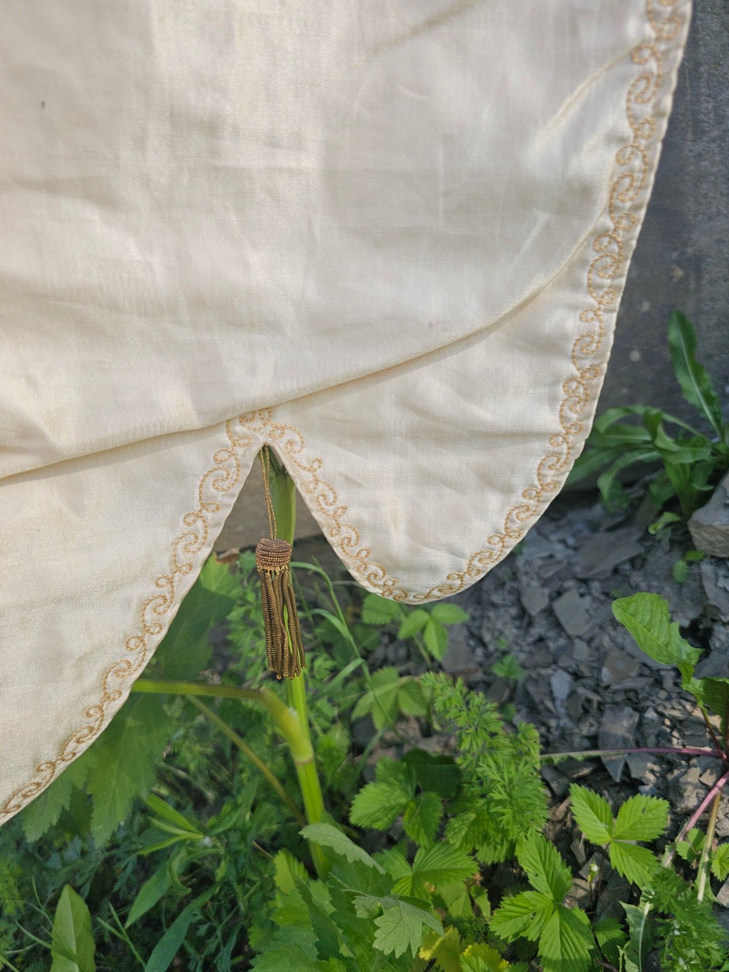 Antique Odd Fellows IOOF Rebekah Embroidered White Banner with Dove