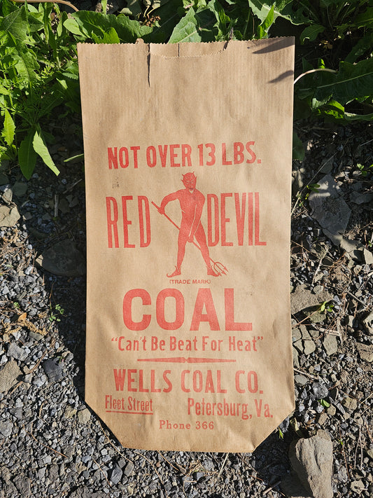 Vintage NOS Red Devil Coal Paper Bag, Wells Coal Co., Fleet Street, Petersburg, Virginia (TWO AVAILABLE)