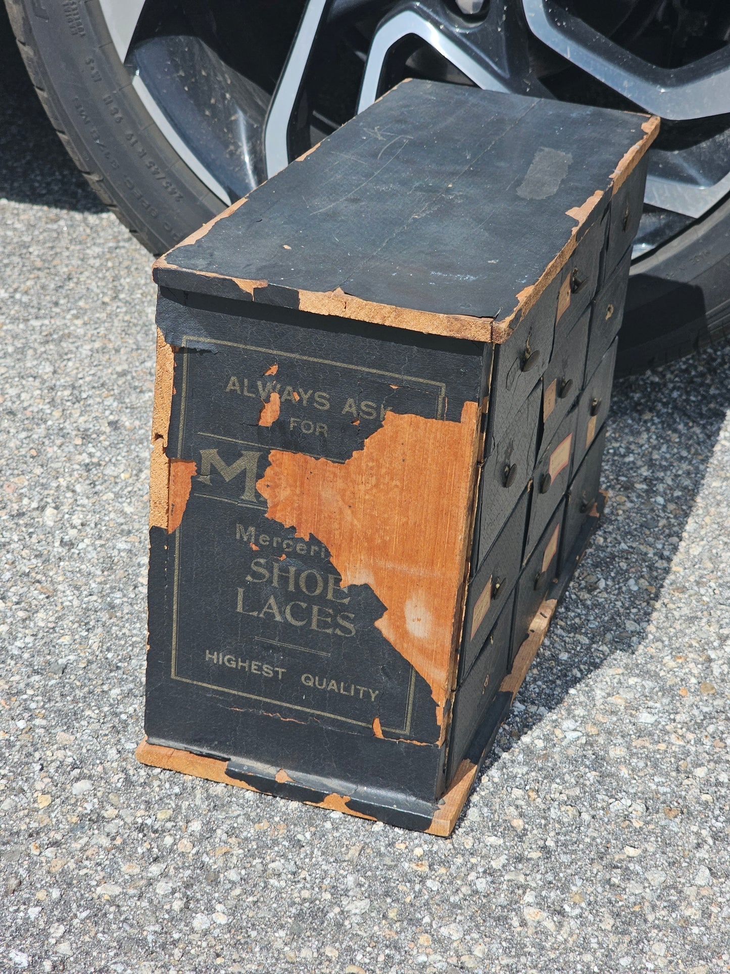 Antique 12-Drawer Mack Brand Shoe Laces Store Display