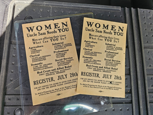 Lot of 2 Vintage "Women: Uncle Sam Needs You" Small Paper Posters, Likely WW2 Era - Price is for BOTH