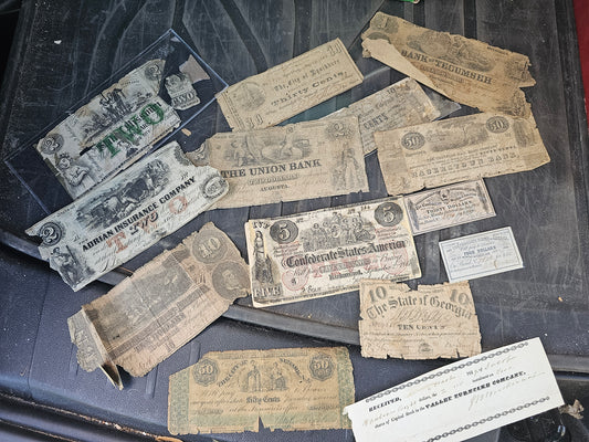 Mixed Lot of Poor Condition Antique Currency, Including Confederate Civil War Currency, Approx 12 Pieces