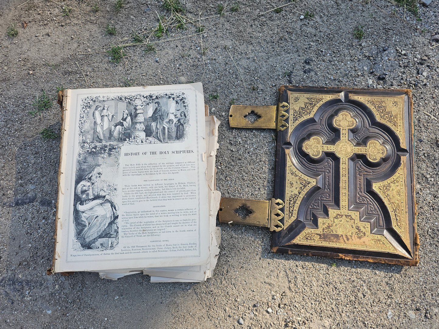 Antique Illustrated Family Bible - Craft Grade - Good for Scrapbooking, Framing, Etc - Missing Front Cover