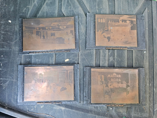 Lot of Set of 4 Colonial Scene Metal Postcard Printing Plates (Newark Museum)