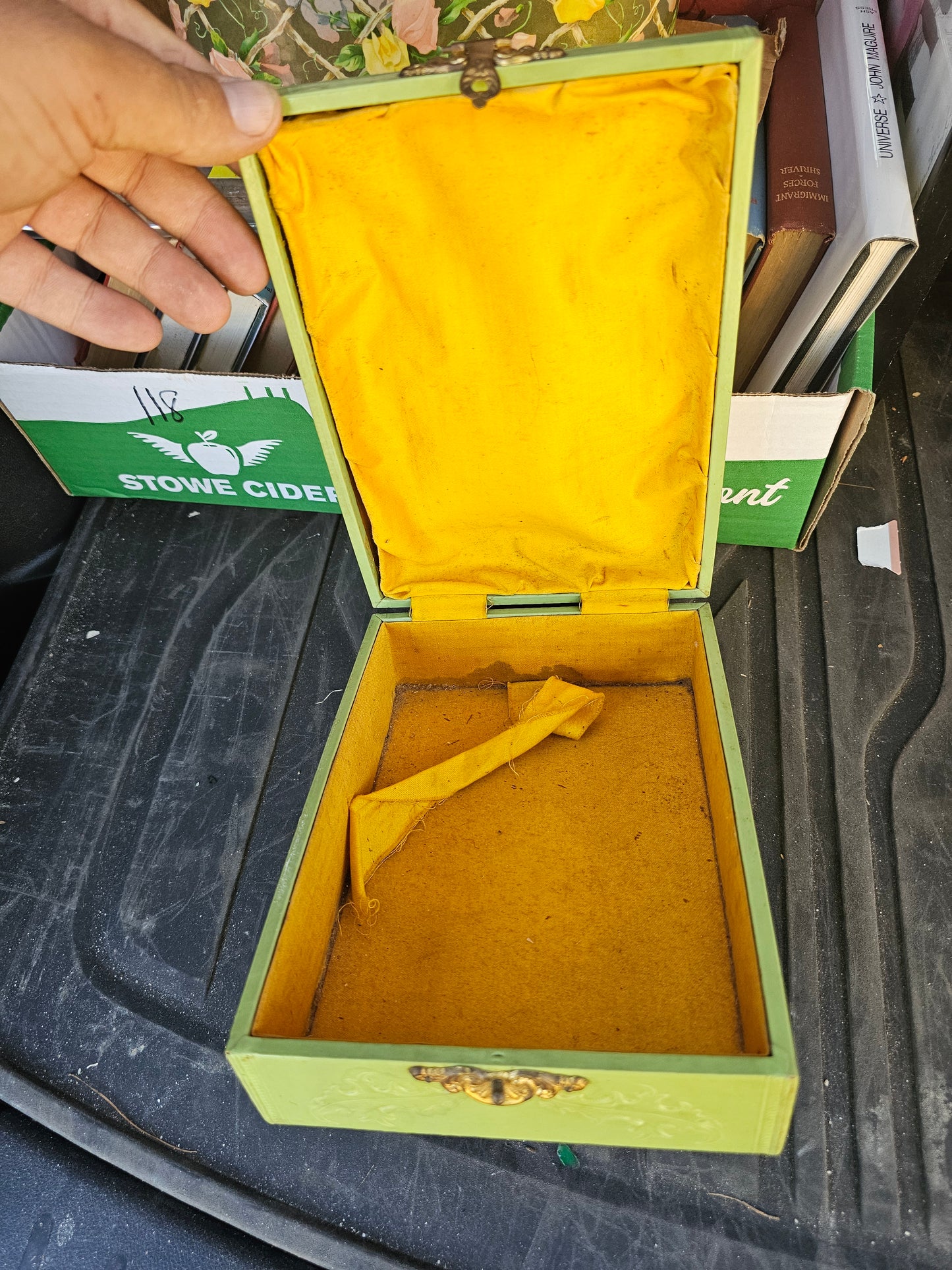 Small Green Celluloid Dresser Box - Poor Condition, Needs Relined