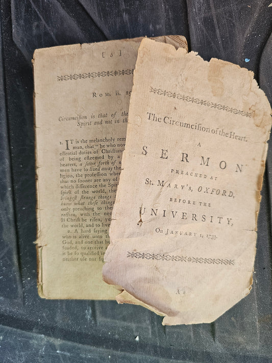 The Circumcision of the Heart, A Sermon Preached at St. Mary's, Oxford - 1733 Book - Poor Condition, No Covers, Front Page Loose