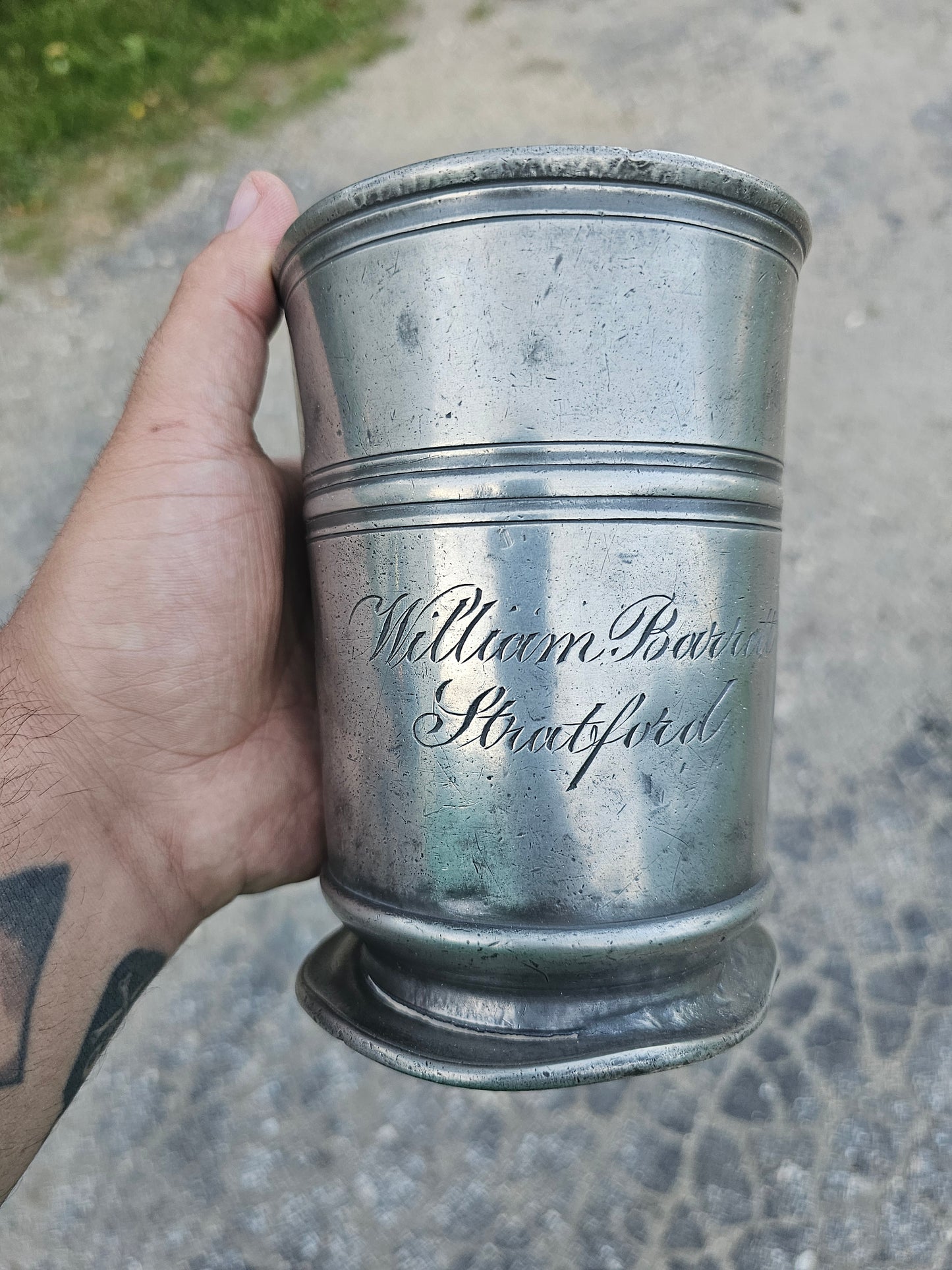 Large Antique Hallmarked Pewter Tankard from NH, William Barrett