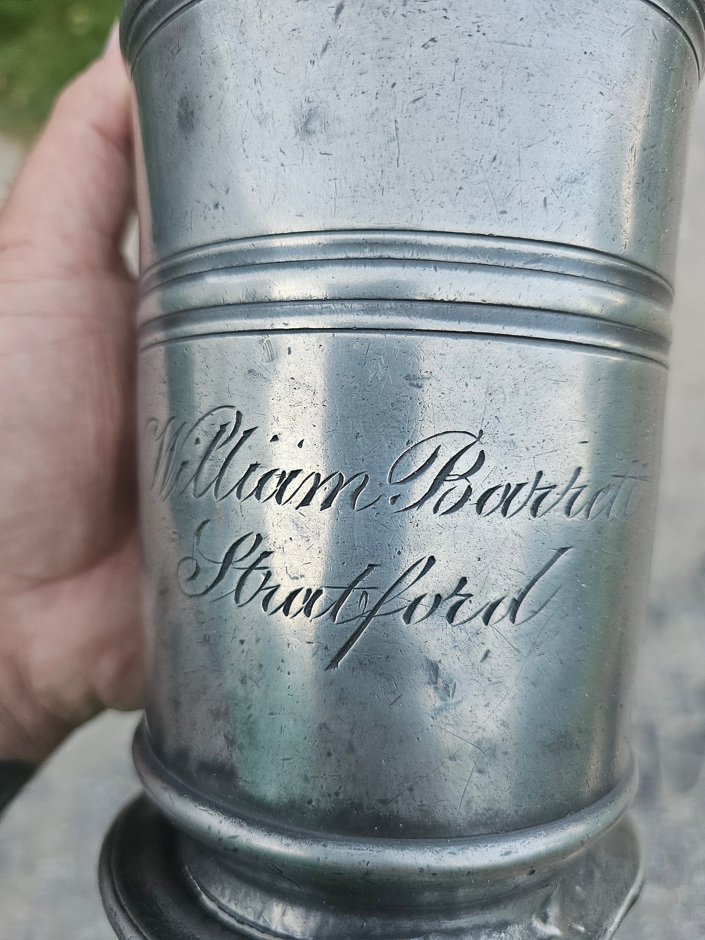 Large Antique Hallmarked Pewter Tankard from NH, William Barrett