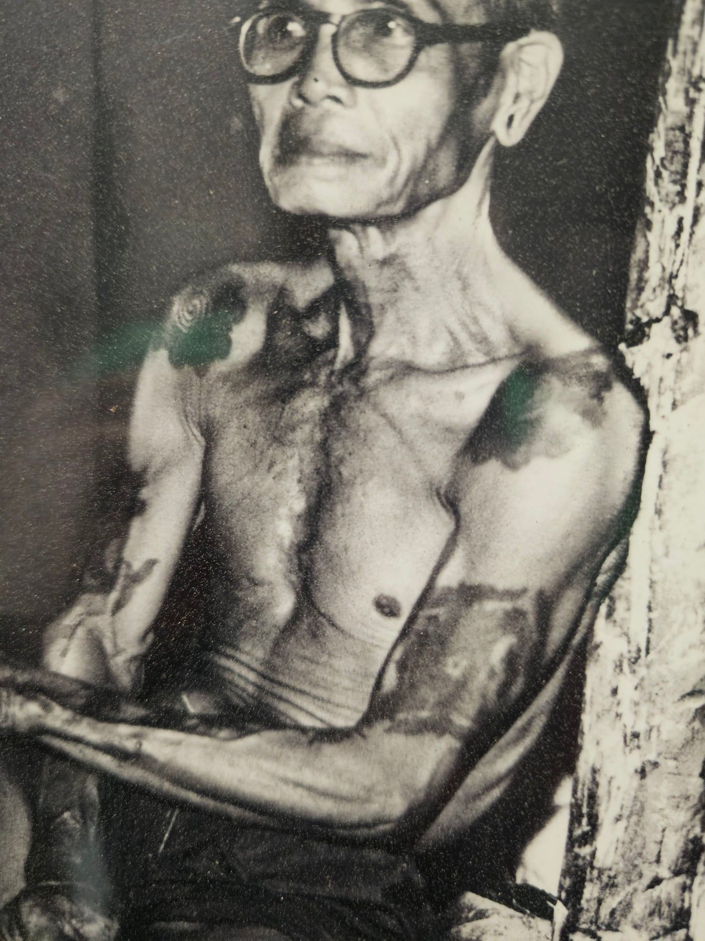 Vintage Framed Photo of Two Tattooed Individuals, Signed by Photographer Victor Friedmann, Titled "Friends, Borneo", 1981